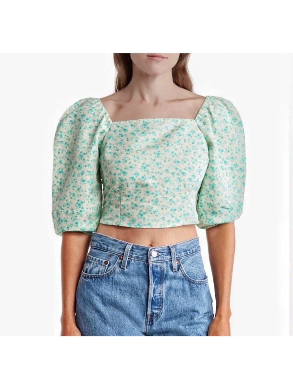 Levi’s Square Neck Puff Sleeve Crop Top - Mint Floral